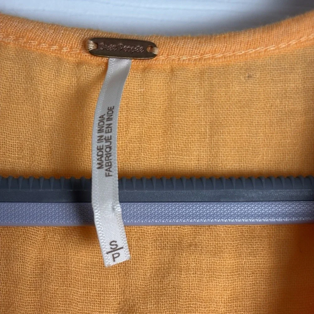 Free People Top Embroidered Tie Neck Carrot Ginger S‎ Flowy Boho Peasant